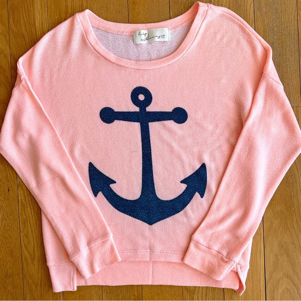 Vintage Havana Pink Sweatshirt with Navy Anchor
